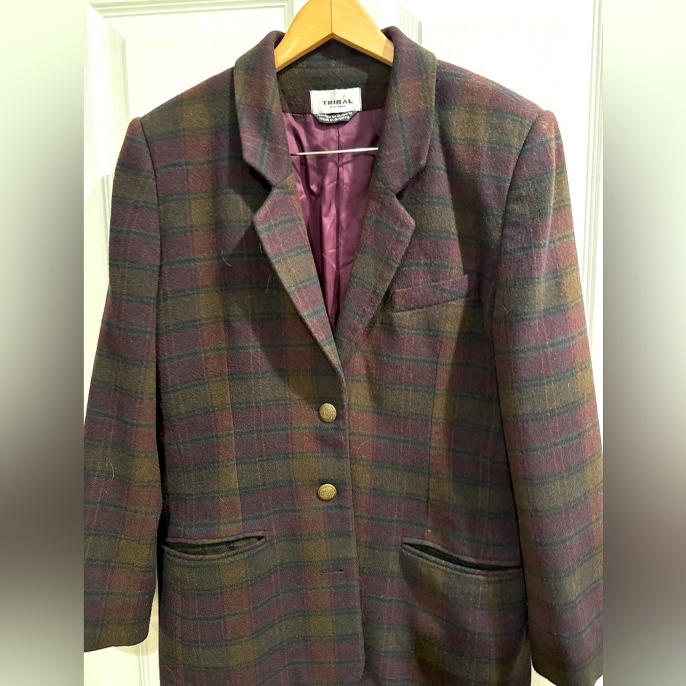 Tribal Plum & Green Jewel Tone Wool Blend Blazer Tailored Suit Jacket Heritage